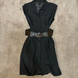 Gray Button Down Dress with a Belt